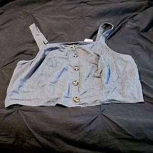 TORRID button front linen crop top navy